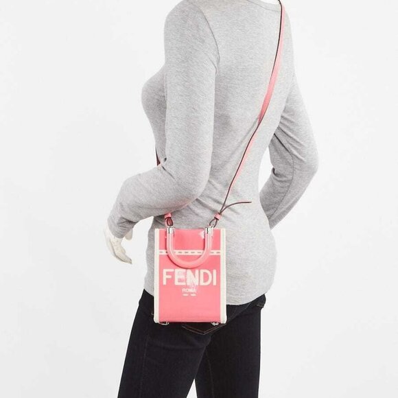 Fendi Beige/Pink Patent Leather and Canvas Sunshine Mini Crossbody Tote Bag - Picture 3 of 11